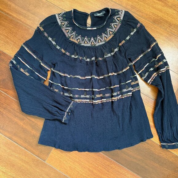 MAEVE by Anthropologie Harmony Boho Navy Blue Long Sleeve Blouse XS - Picture 2 of 7